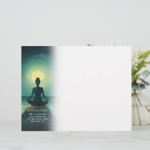 Yoga Meditation Pose på Sten Full Moon Stars Natt Brevhuvud