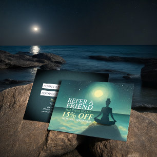 Yoga Meditation Pose på Sten Full Moon Stars Natt Rabattkort