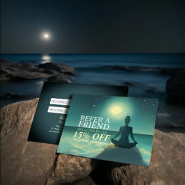 Yoga Meditation Pose på Sten Full Moon Stars Natt Rabattkort