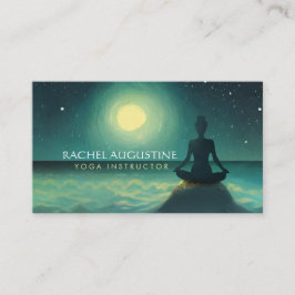 Yoga Meditation Pose på Sten Full Moon Stars Natt Visitkort
