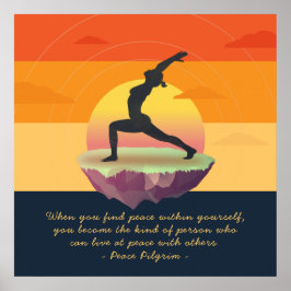 Yoga Meditation Pose Sunset Flytande Island Citat Poster