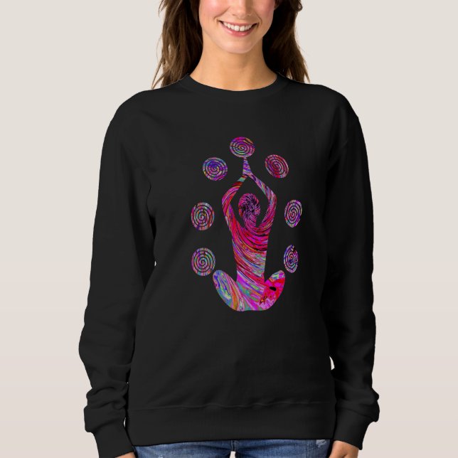 Yoga Meditation Pose with Spirals in Red and Pink  T Shirt (Framsida)