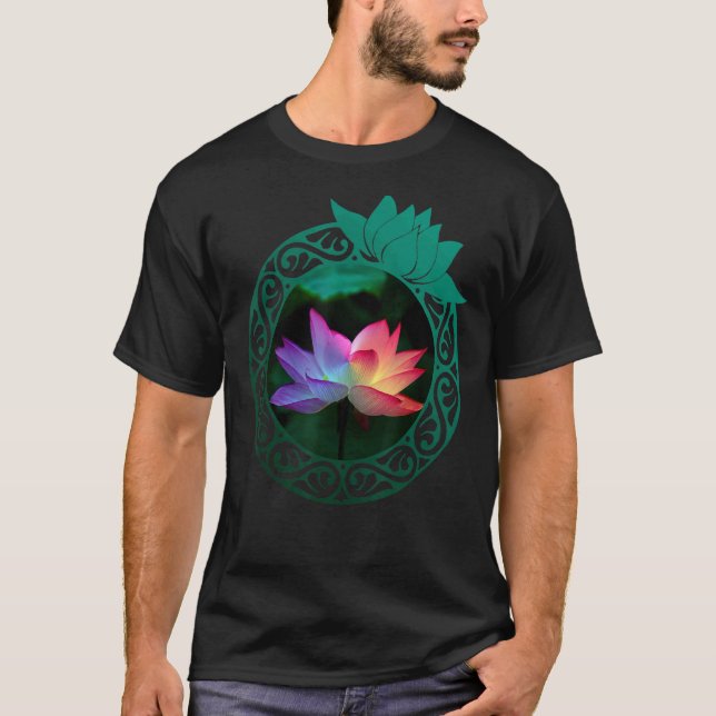Yoga Meditation Rainbow Lotus Mode Clothing Top T Shirt (Framsida)