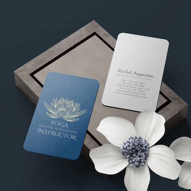 YOGA Meditation Reiki Instruktör Blå & Guld Lotus Visitkort (Skapare uppladdad)