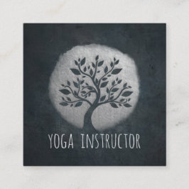 Yoga Meditation Reiki-instruktör Black Silver Träd Fyrkantigt Visitkort