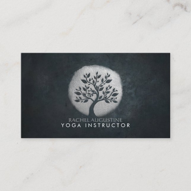 Yoga Meditation Reiki-instruktör Black Silver Träd Visitkort (Framsida)