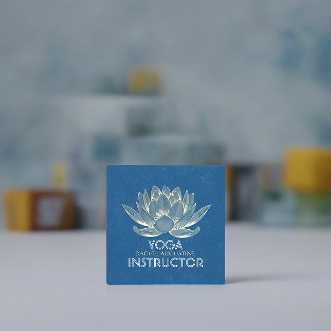 YOGA Meditation Reiki-instruktör Blue & Guld Lotus Fyrkantigt Visitkort (Skapare uppladdad)