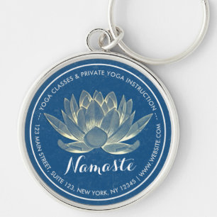 YOGA Meditation Reiki-instruktör Blue & Guld Lotus Rund Silverfärgad Nyckelring