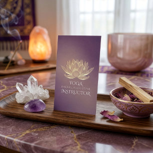 YOGA Meditation Reiki Instruktör Lila Guld Lotus Visitkort