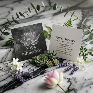 YOGA Meditation Reiki Instruktör Svart Vit Lotus Fyrkantigt Visitkort