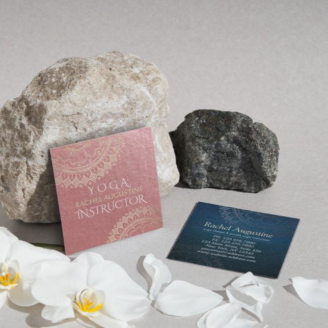 Yoga Meditation Rosa Gold Foil Mandala Fyrkantigt Visitkort (Skapare uppladdad)