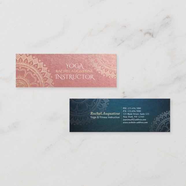 Yoga Meditation Rosa Gold Foil Mandala Mini Visitkort (Fram/baksida)