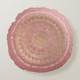 Yoga Meditation Rosa Gold Foil Mandala Rund Kudde