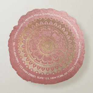 Yoga Meditation Rosa Gold Foil Mandala Rund Kudde