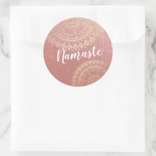 Yoga Meditation Rosa Gold Foil Mandala Runt Klistermärke