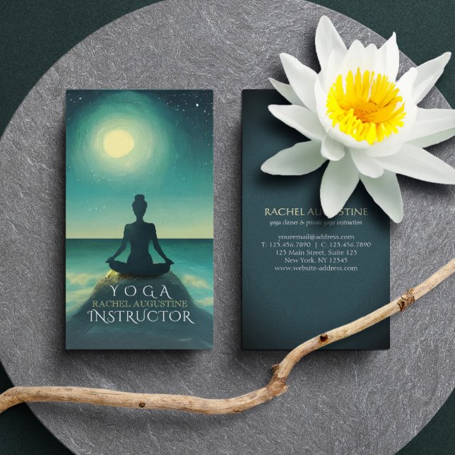 Yoga meditation ställning på sten Fullmåne Stjärno Visitkort (Skapare uppladdad)