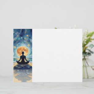 Yoga Meditation Stjärnklar Natt Himmel Måne Ocean Brevhuvud