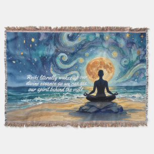 Yoga Meditation Stjärnklar Natt Himmel Måne Ocean Filt