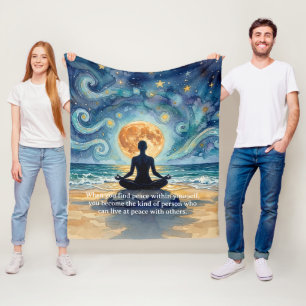 Yoga Meditation Stjärnklar Natt Himmel Måne Ocean Fleecefilt
