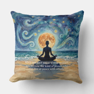 Yoga Meditation Stjärnklar Natt Himmel Måne Ocean Kudde