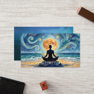 Yoga Meditation Stjärnklar Natt Himmel Måne Ocean Lojalitetskort
