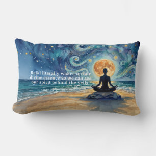 Yoga Meditation Stjärnklar Natt Himmel Måne Ocean Lumbarkudde
