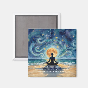 Yoga Meditation Stjärnklar Natt Himmel Måne Ocean Magnet