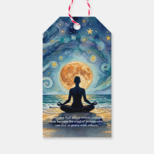 Yoga Meditation Stjärnklar Natt Himmel Måne Ocean Presentetikett