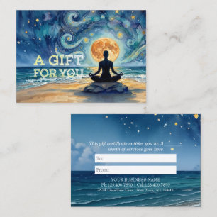Yoga Meditation Stjärnklar Natt Himmel Måne Ocean Rabattkort
