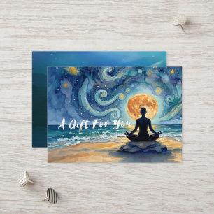 Yoga Meditation Stjärnklar Natt Himmel Måne Ocean Rabattkort
