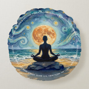 Yoga Meditation Stjärnklar Natt Himmel Måne Ocean Rund Kudde