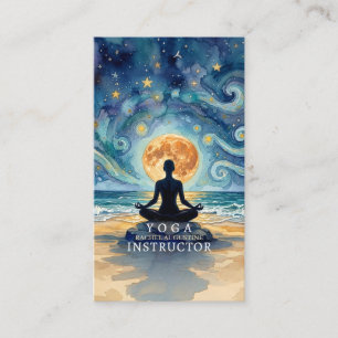 Yoga Meditation Stjärnklar Natt Himmel Måne Ocean Visitkort