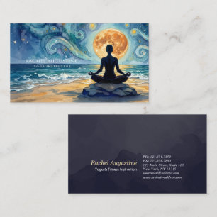 Yoga Meditation Stjärnklar Natt Himmel Måne Ocean Visitkort