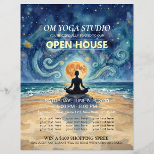 Yoga Meditation Stjärnklar Natt Himmel Måne Öppet Reklamblad