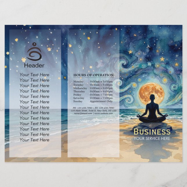 Yoga Meditation Stjärnklar Natt Himmel Måne Tri-Fo (Framsida)