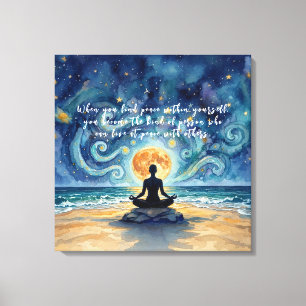 Yoga Meditation Stjärnklar Natthimmel Måne Ocean C Canvastryck