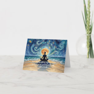Yoga Meditation Stjärnklar Natthimmel Måne Ocean C Kort