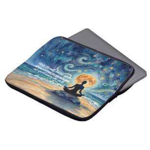 Yoga Meditation Stjärnklar Natthimmel Måne Ocean C Laptop Fodral