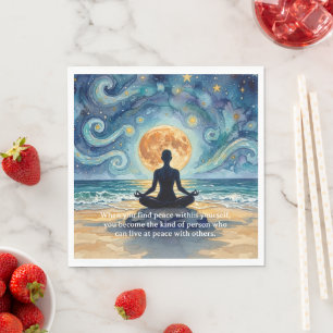 Yoga Meditation Stjärnklar Natthimmel Måne Ocean C Pappersservett