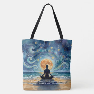 Yoga Meditation Stjärnklar Natthimmel Måne Ocean C Tygkasse