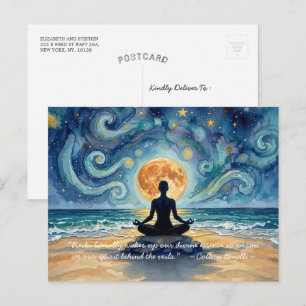 Yoga Meditation Stjärnklar Natthimmel Måne Ocean C Vykort