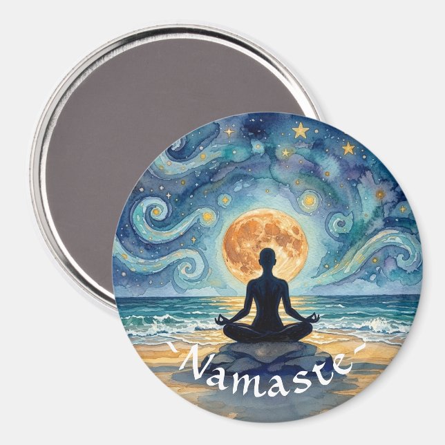 Yoga Meditation Stjärnklar Natthimmel Måne Ocean S Magnet (Front/Back)