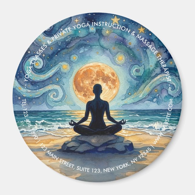 Yoga Meditation Stjärnklar Natthimmel Måne Ocean S Magnet (Framsidan)
