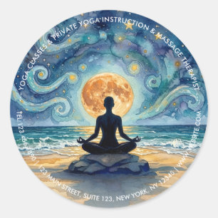 Yoga Meditation Stjärnklar Natthimmel Måne Ocean S Runt Klistermärke