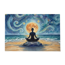 Yoga Meditation Stjärnklar Natthimmel Måne Oceanst