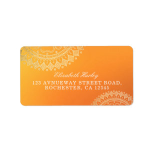 Yoga Meditation Teacher Modern Orange Guld Mandala Adressetikett