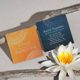 Yoga Meditation Teacher Modern Orange Guld Mandala Fyrkantigt Visitkort