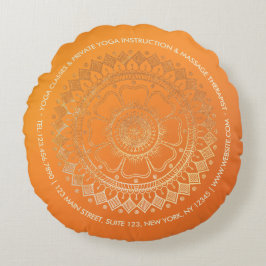 Yoga Meditation Teacher Modern Orange Guld Mandala Rund Kudde