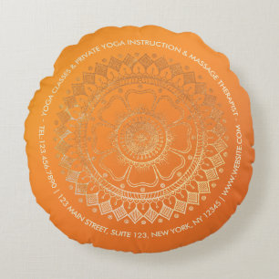 Yoga Meditation Teacher Modern Orange Guld Mandala Rund Kudde