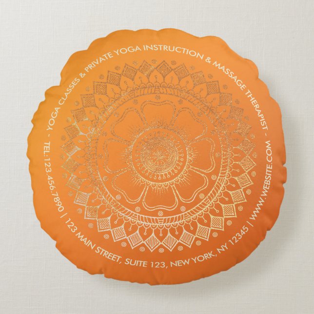 Yoga Meditation Teacher Modern Orange Guld Mandala Rund Kudde (Framsidan)